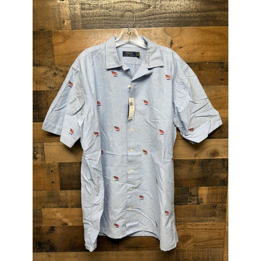 Polo Ralph Lauren Shirt Men L Tall Multi Allover USA Flags Classic Fit Button Up